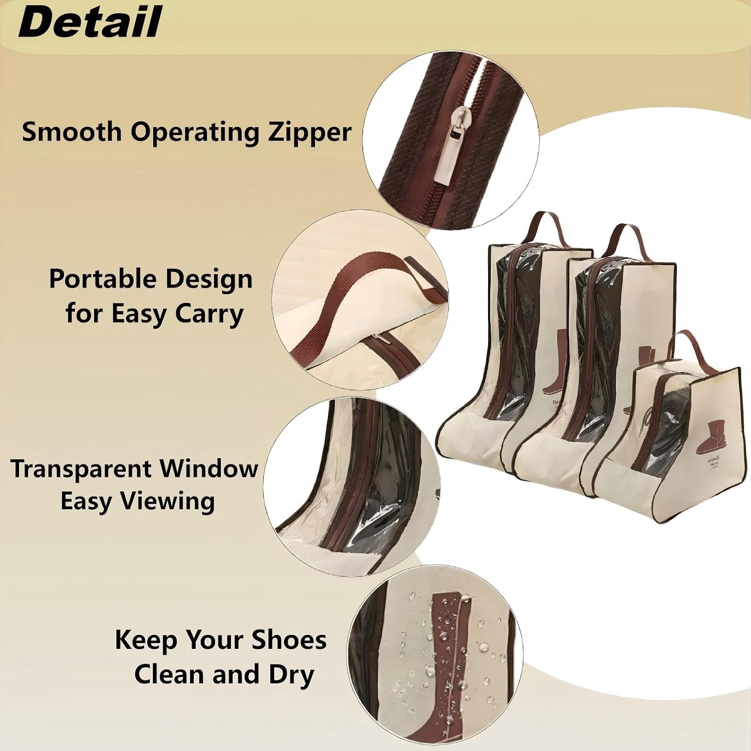 3 Pcs Portable Boots Storage Bag, Beige Widen Tall Boots Storage, Short Shoe Dust Proof Bags for Storage, Organizer Protector Bag, Shoe Travel Bags for Cowboy Boots, Packing, Home Storage