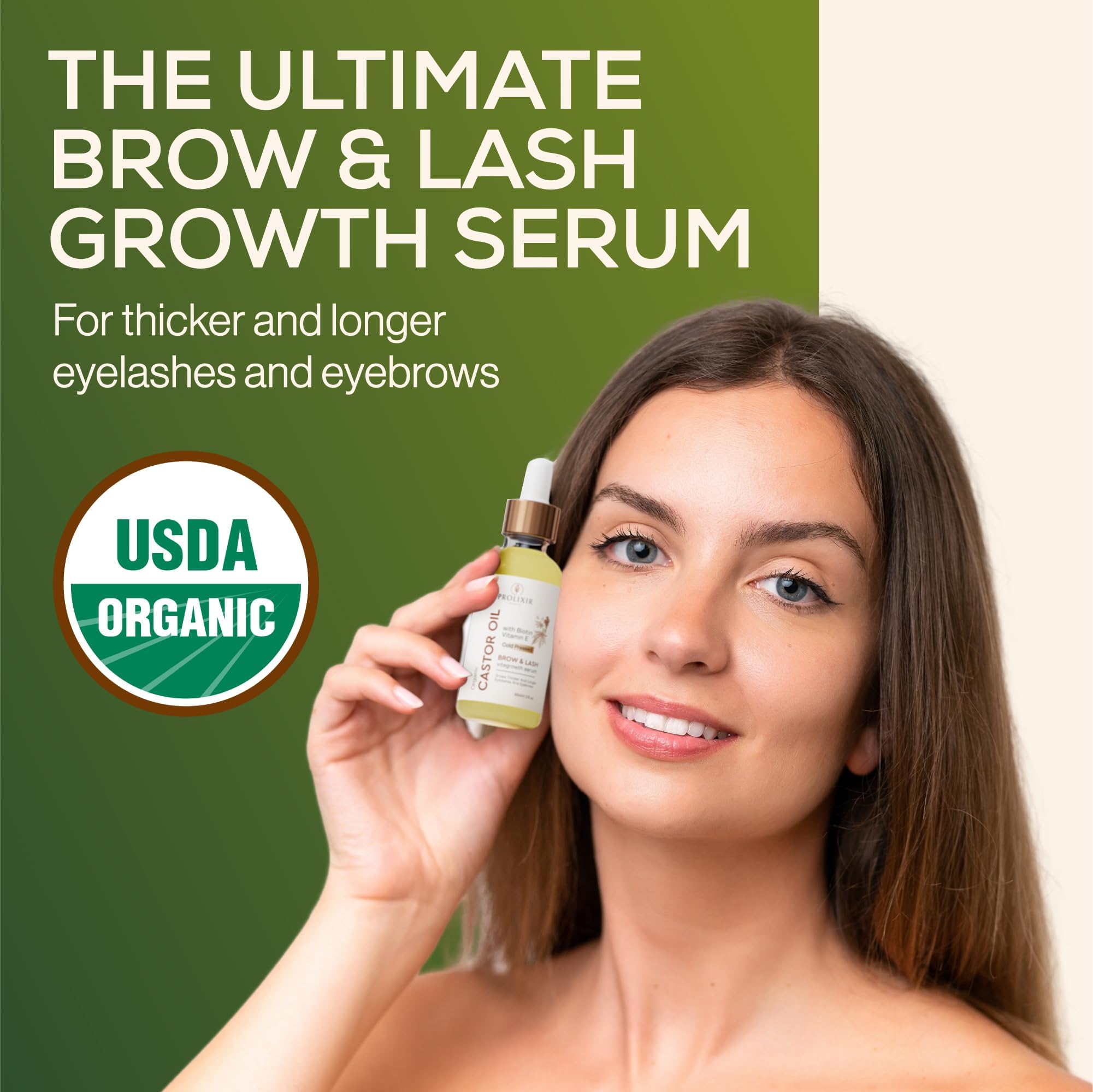 PROLIXIR Organic Castor Oil 60mls with Biotin & Vitamin E, Growth Serum for Eyebrows Eyelashes, Hair, Nails & Skin - Image 2