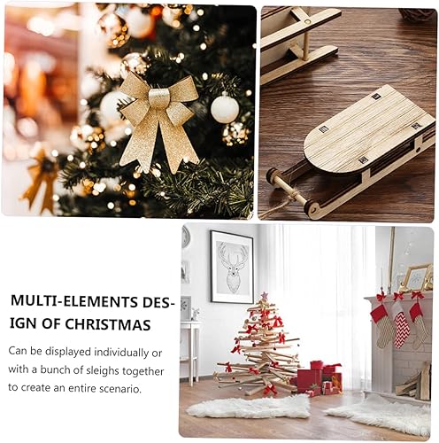 Miniatura 7 de VOSAREA Trineo para mesa de Woodsy Decoración de Belén coleccionable de Navidad, trineo de madera de Navidad, decoración de árbol de Navidad, adorno