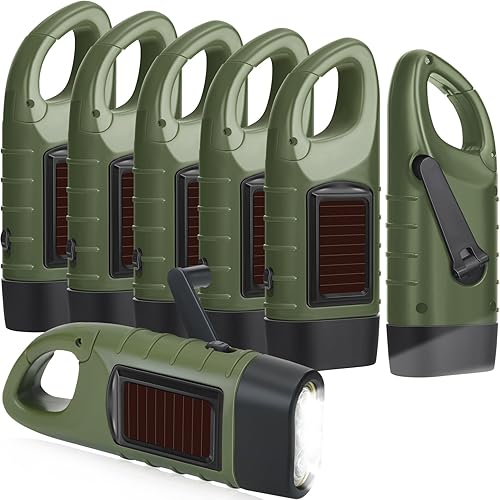 Mudder 6 linternas de mano de manivela alimentadas por energía solar, linternas LED de mano recargables de emergencia para equipo de supervivencia,