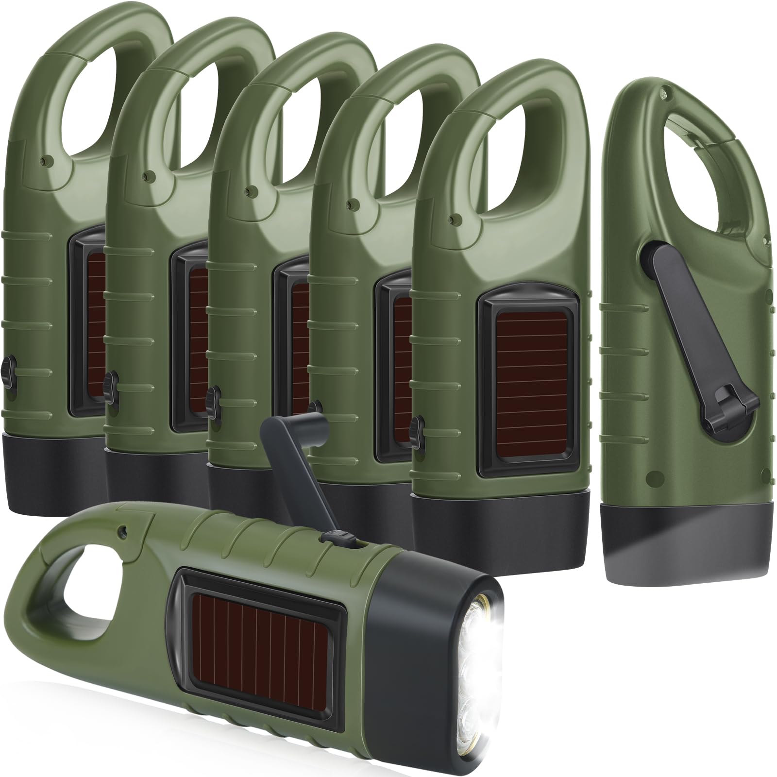 Mudder 6 Pcs Hand Crank Solar Powered Flashlights Emergency Rechargeable LED Handheld Flashlights for Survival Gear Outdoor Sports Camping Hiking