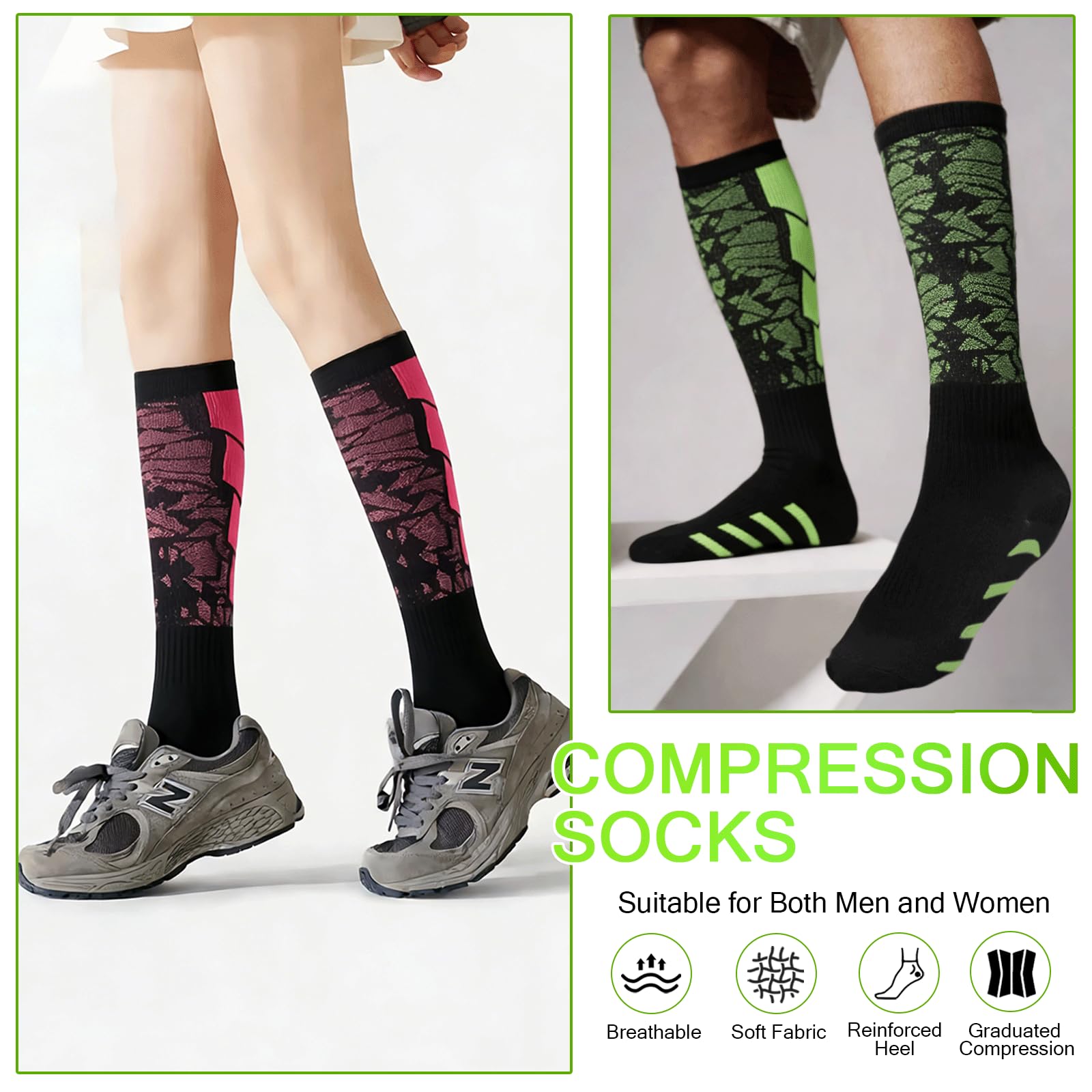 6 Pares Medias de Compresión Mujer Hombre, 18-25mmHg Calcetines Compresion, Medias de Compresion Varices, Compression Socks para Deporte Running Avion Viaje Ciclismo