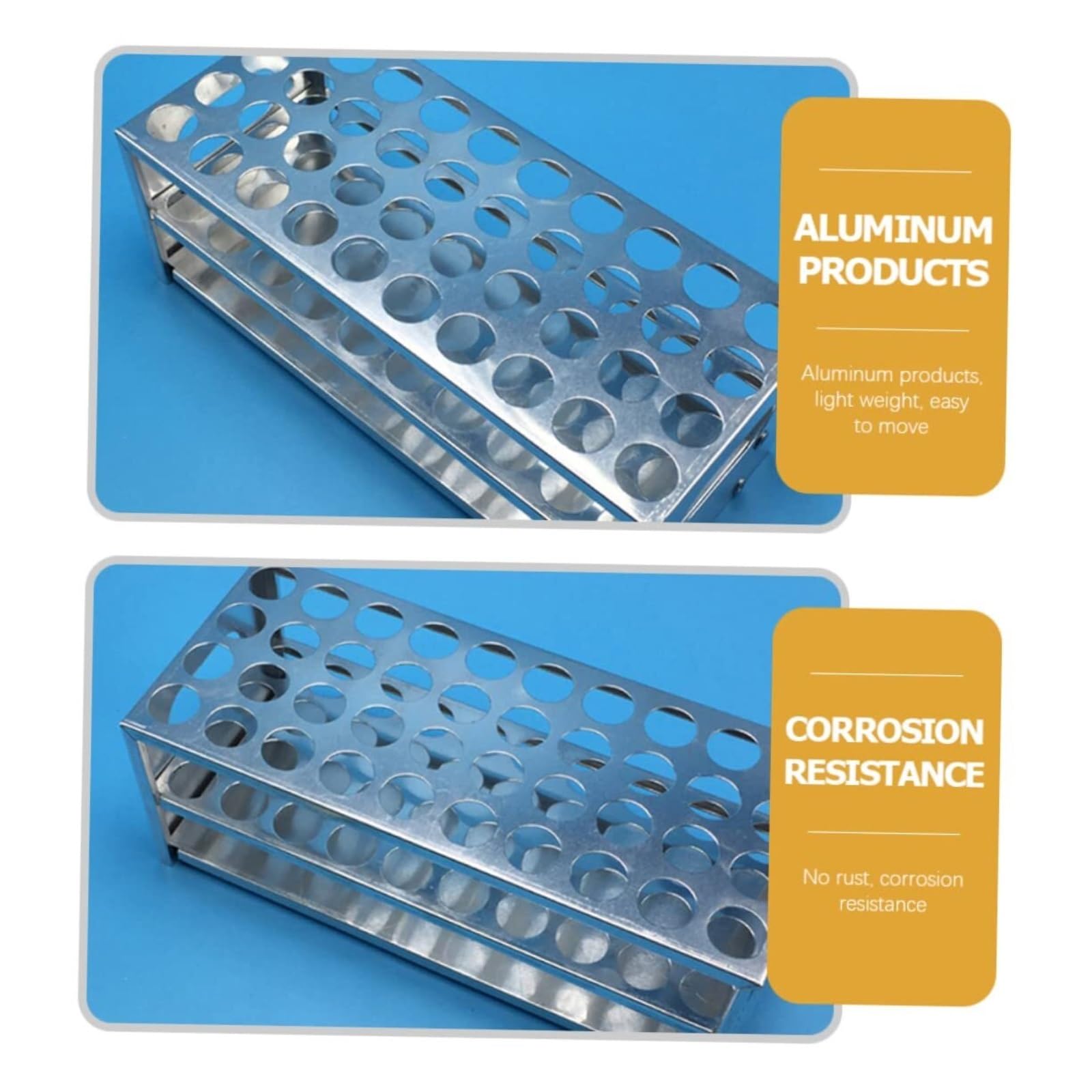 Estante de tubo de prueba de acrílico, Gradilla for tubos de ensayo laboratorio 40 agujeros plata 23,5x8,5x9,5cm acero inoxidable
