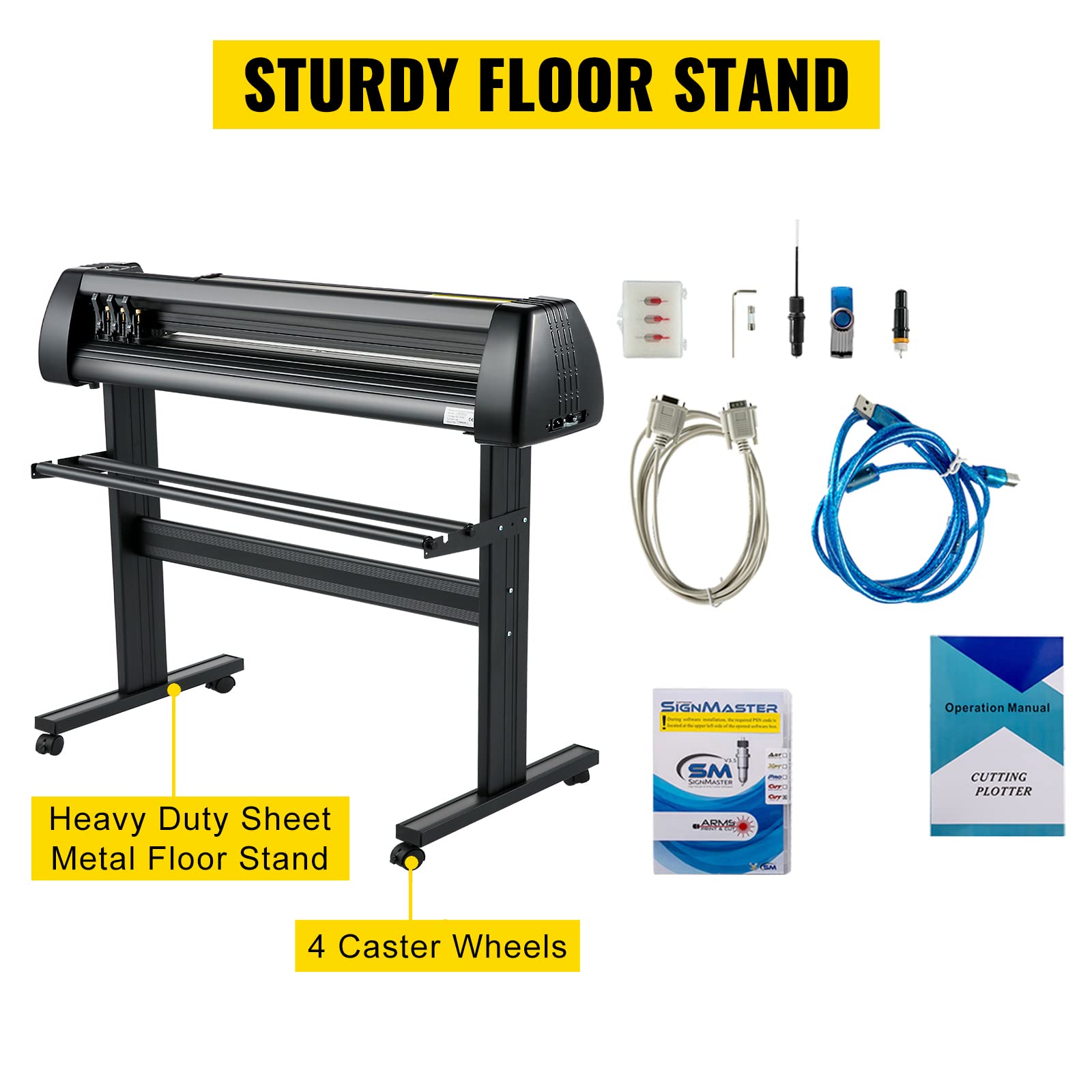 VEVOR 870mm Vinyl Schneideplotter 34Inch 3 Klingen Plottermaschine Vinyl Cutter Plotter Folienplotter Foliendrucker Profi Plotter Cutting mit Signmaster Software mit Ständer für Schilder Papierzufuhr