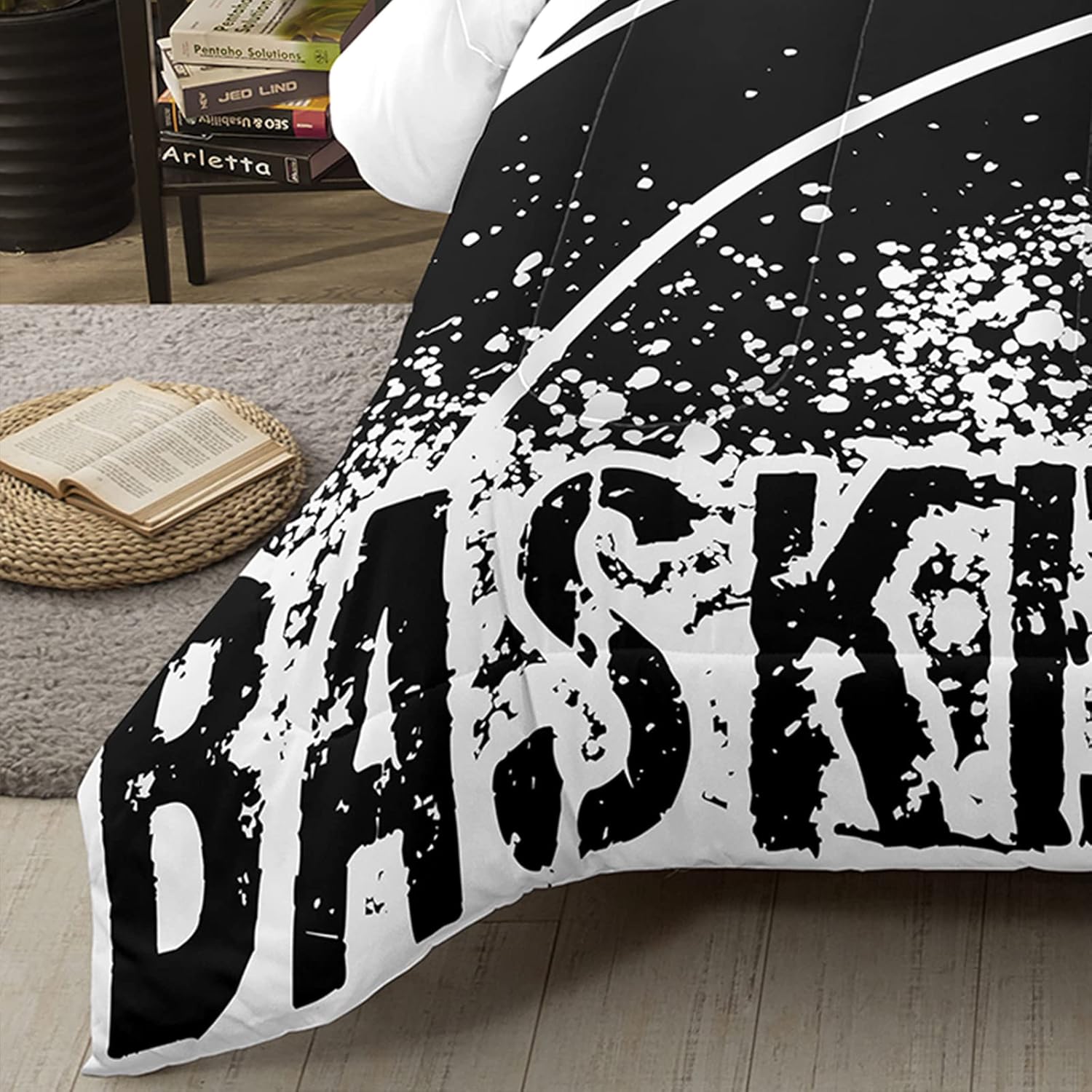 Bodhi Black and White Comforter Set Sports Basketball Bedding Set Queen for Kids,Boys Bed Set,Basketball Comforter Set,Teen Boys Bedding Set with Matching Pillowcase - Image 5