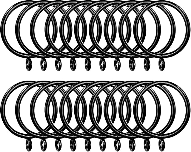 AHUNTTER 50 Pack 38mm Matte Black Metal Curtain Drapery Pole Rings with Curtain Hooks - Smooth Glider Curtain Rail Hanging Rings fit Rods up to 35mm Diameter