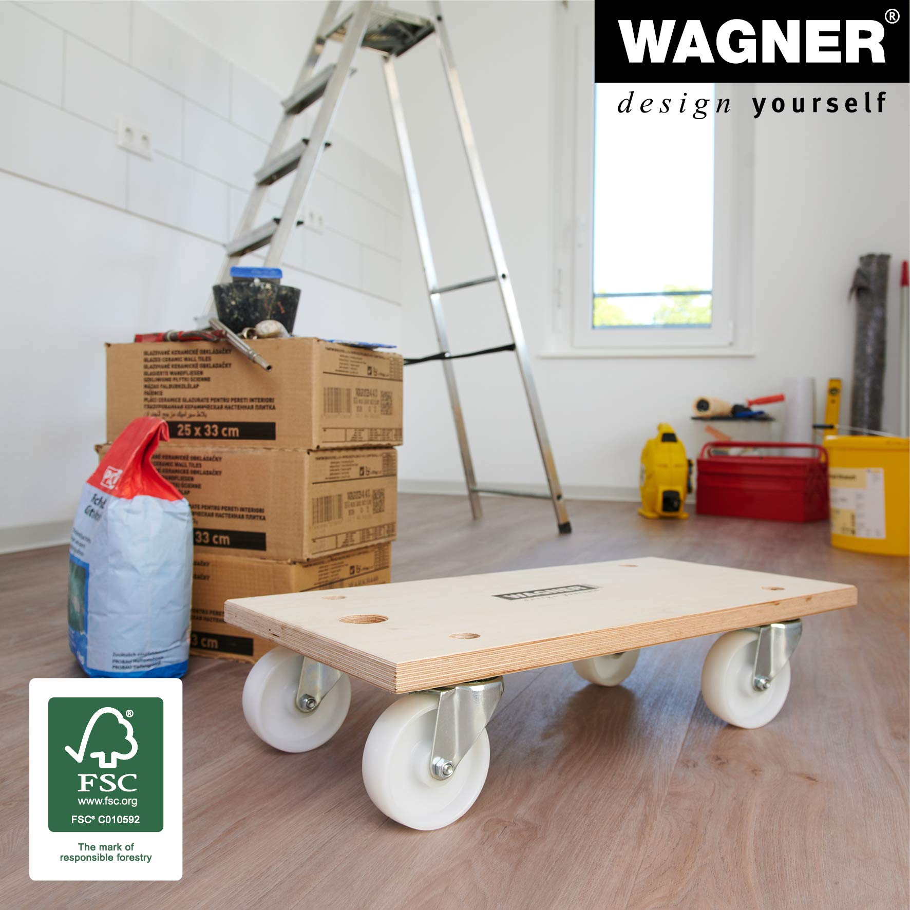 WAGNER Design Yourself Chariot de Transport MM 1127 I 59 x 30 cm - Charge 500 kg - Plateau multiplex 24 mm - Trou de Transport - pour Objets encombrants, équipements et Meubles certifié FSC-20112701