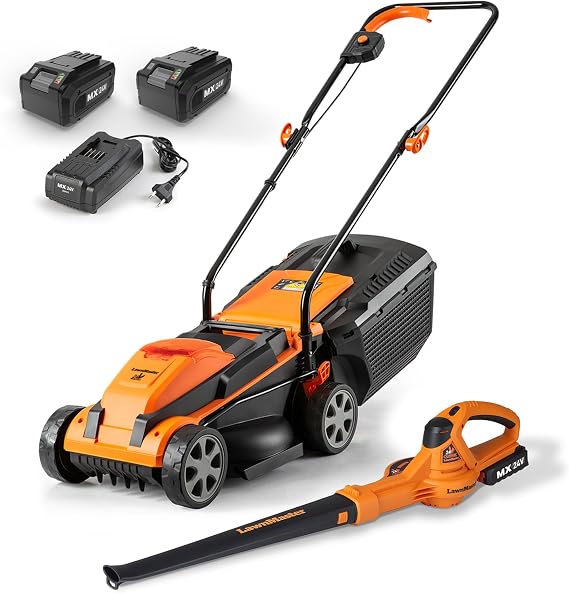 LawnMaster 24V 13 Mower & Blower Combo with 2x4Ah Batteries, Charger & Worx 20V 10-12 String Trimmer Cordless & Edger with Battery & Charger