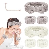 Vista 22 de Juego de lavado facial – diadema, pulseras con soporte, toallas de muñeca de spa absorbentes de microfibra