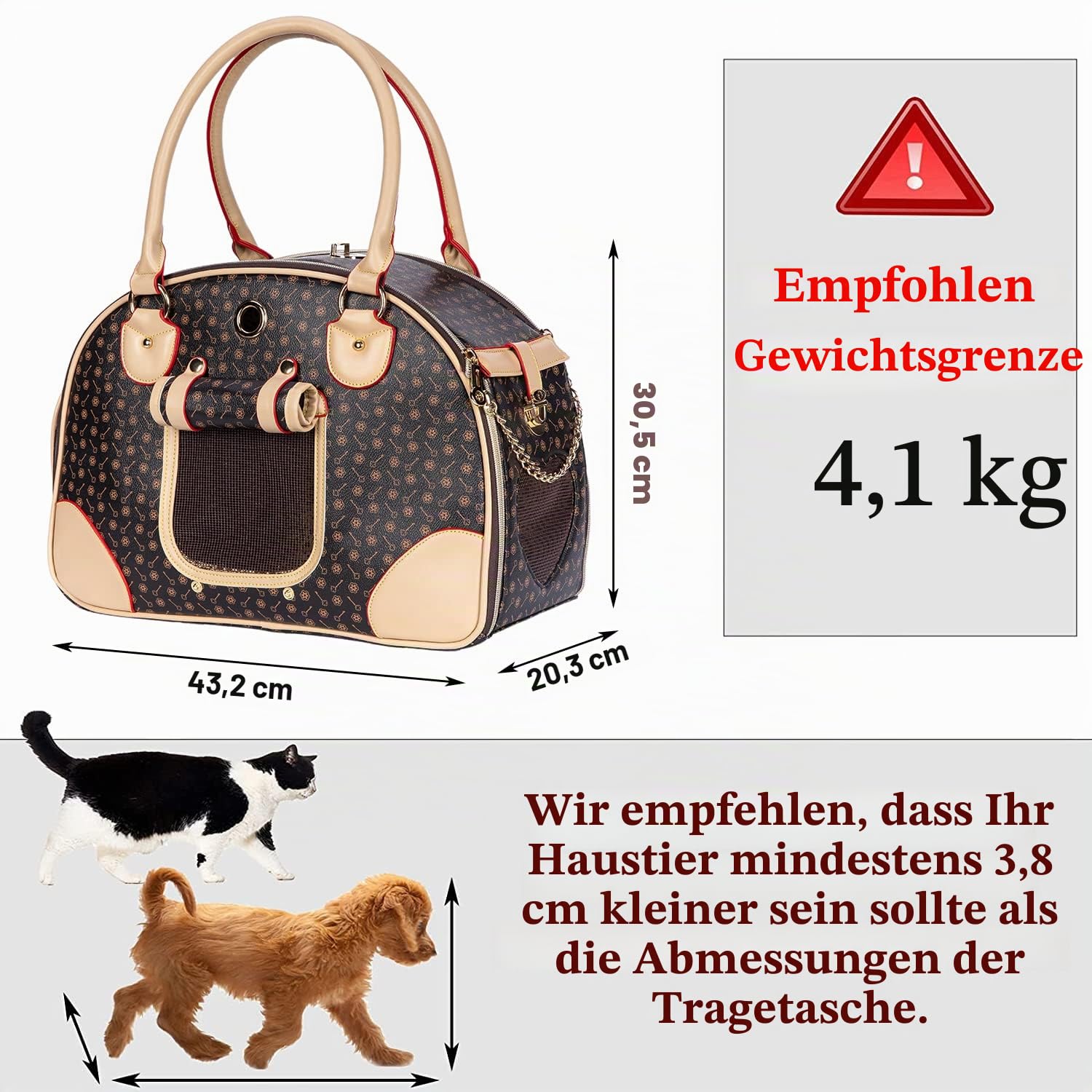 Adriene's Choice Luxuriöse Tragetasche für Haustiere, Welpen, kleine Hunde, Katzentragetasche, wasserdicht, Premium-PU-Leder, Tragetasche für Outdoor, Reisen, Wandern, Einkaufen