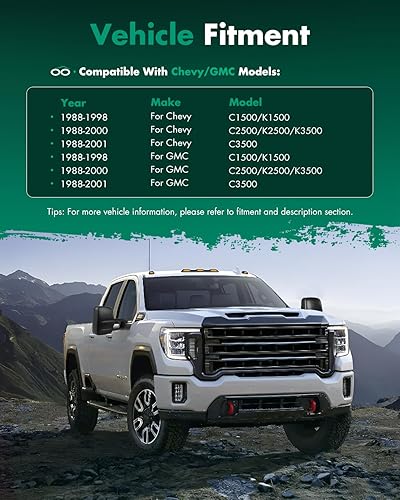 Miniatura 7 de SCITOO Espejos de remolque aptos para Chevy para GMC Accesorios exteriores Espejos aptos para C1500 C2500 C3500 K1500 K2500 K3500 1988-1998 con