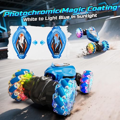 Miniatura 2 de Holyton Auto de acrobacias RC con detección de gestos con cuerpo mágico que cambia de color y luces frescas y música, control remoto y de gestos,
