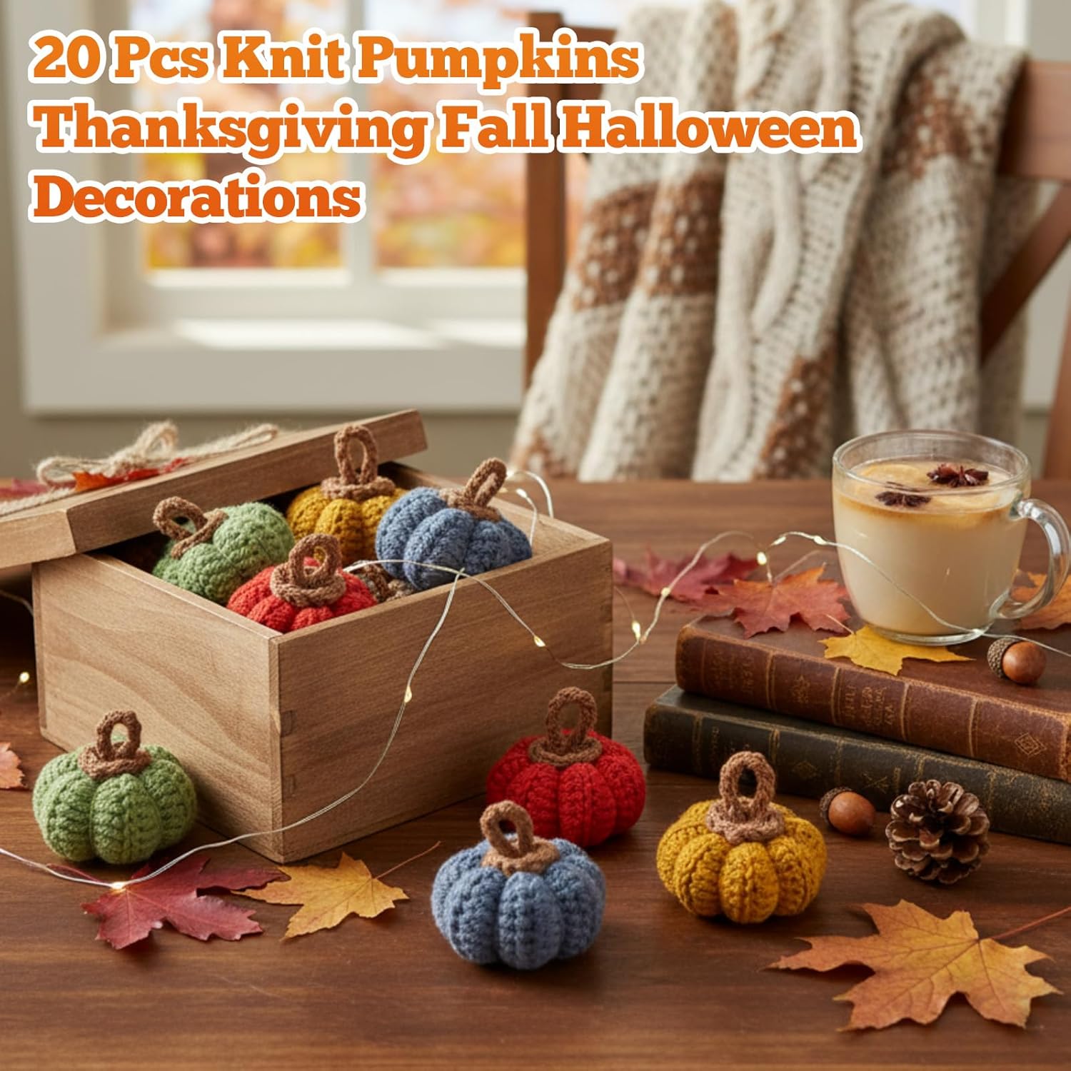 Remagr 20 Pcs Knit Pumpkins Mini Crochet Pumpkins Thanksgiving Fall Decorations Ornament Crafts Bowl Filler 2 Inch Small Rustic Farmhouse Bulk for Table Tier Tray Harvest Autumn Mantel (Green)