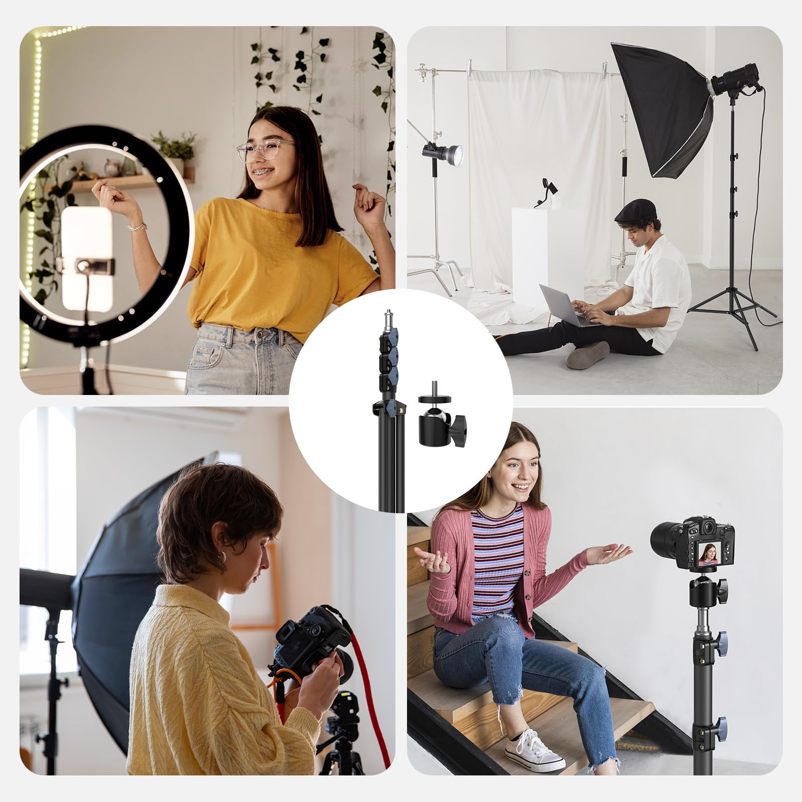 Trépied Lumineux pour Photographie, 118 Pouces / 10 Pieds / 300 cm : Statut de Studio Haute Qualité – Trépied Lourd pour Photo & Vidéo – Inclut Une Vis 1/4" pour Anneau Lumineux, Réflecteurs, Softbox