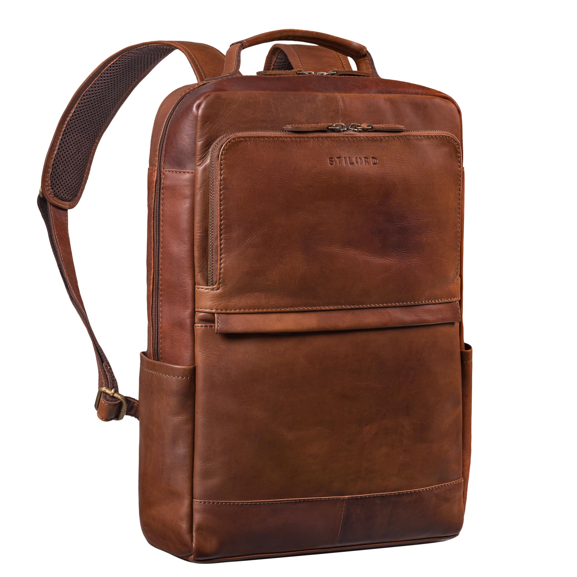 STILORD "Barney" Zaino per Laptop 15,6 pollici in pelle design sportivo zaino con molti scomparti uni zaino studente daypack Colore:cognac-marrone