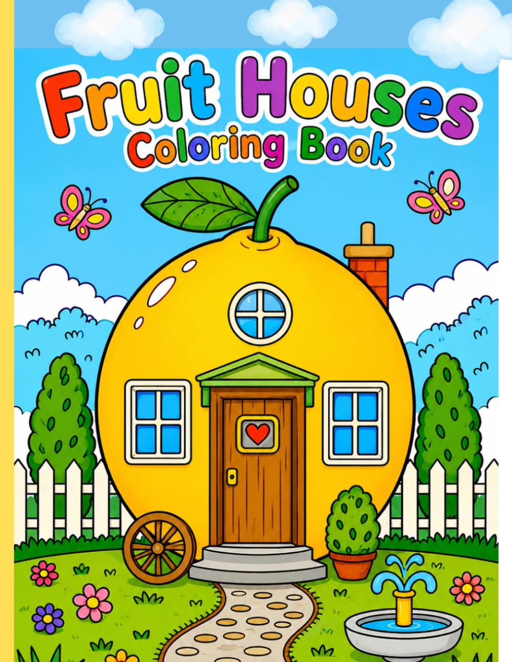 Fruit Houses: Cozy Coloring Book – 30 Whimsical Garden Home Illustrations: Stress relief coloring page