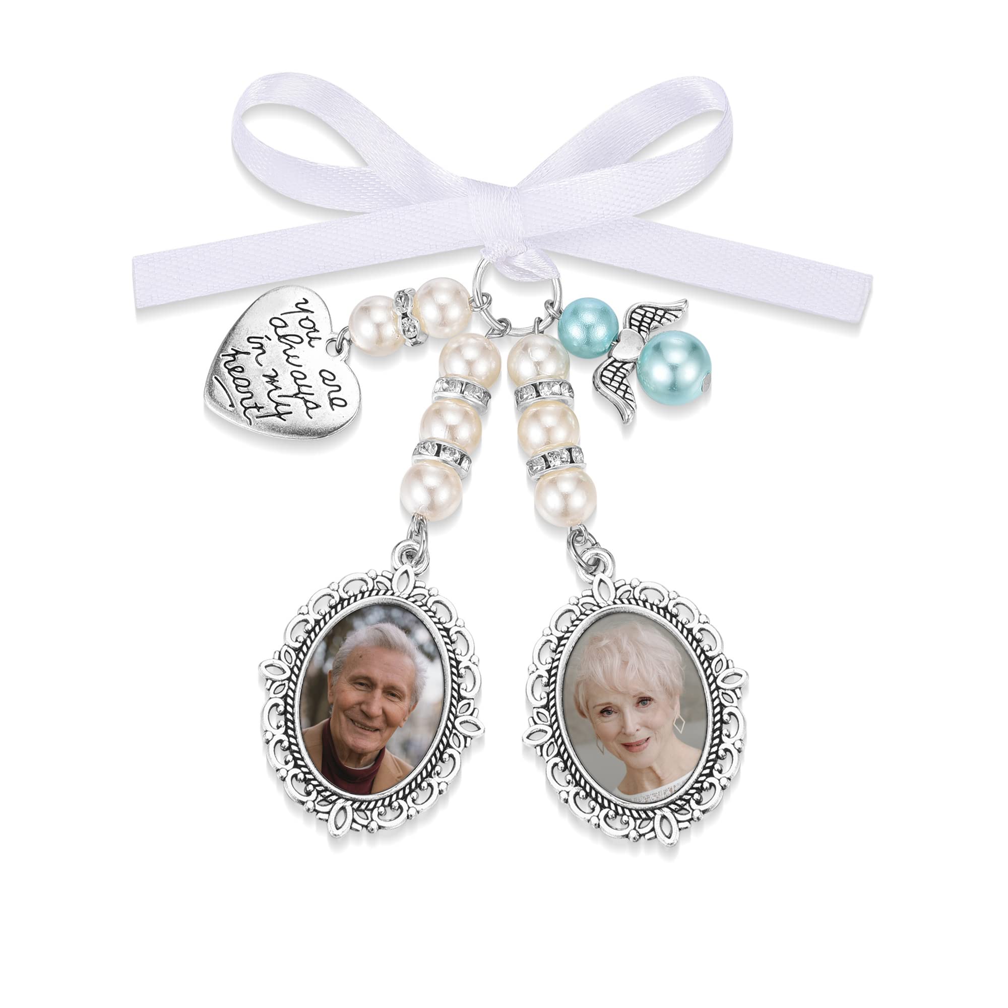 AllerPierceAllerPierce Personalized Wedding Bouquet Charms Photo Memory, Bridal Bouquet Charm in Antique, Boutonniere Pin Brooch Picture Custom Memorial Gift for Bride Groom Mum Nan Grandad Dad