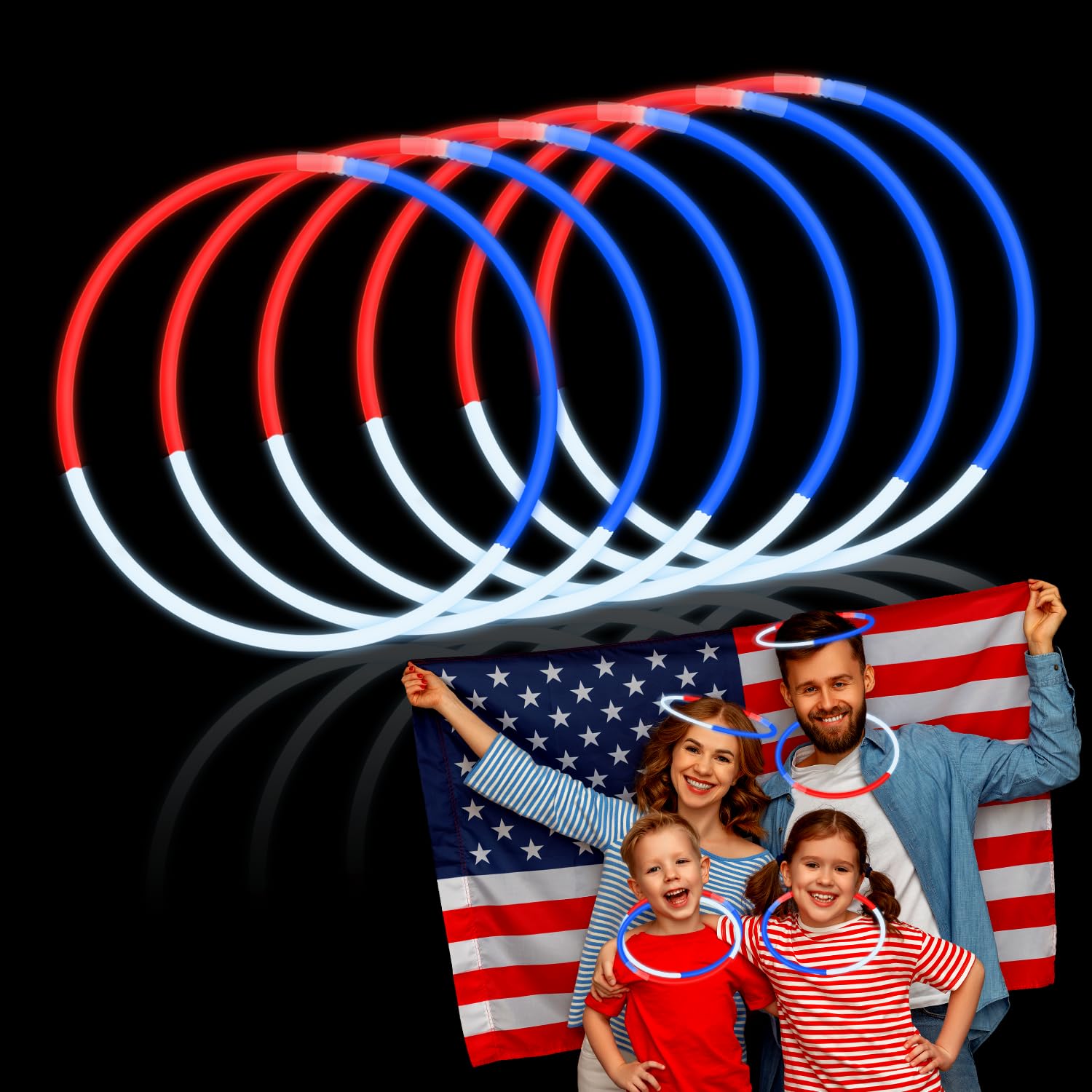 50 22" 4th of July Red White Blue Glow Stick Necklaces Party Pack,Light up Necklaces Accessories for Kids Adults,Neon Party Favor Supplies Decorations for Fourth of July Patriotic Memorial Day