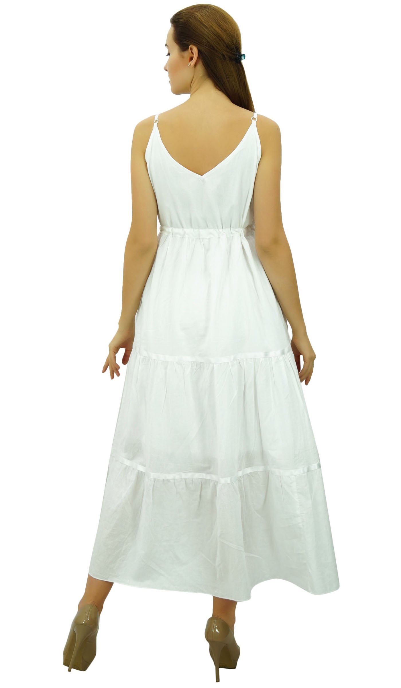 Bimba Robe Longue de Femmes Maxi Taille coulissée Spaghetti Strap Robes