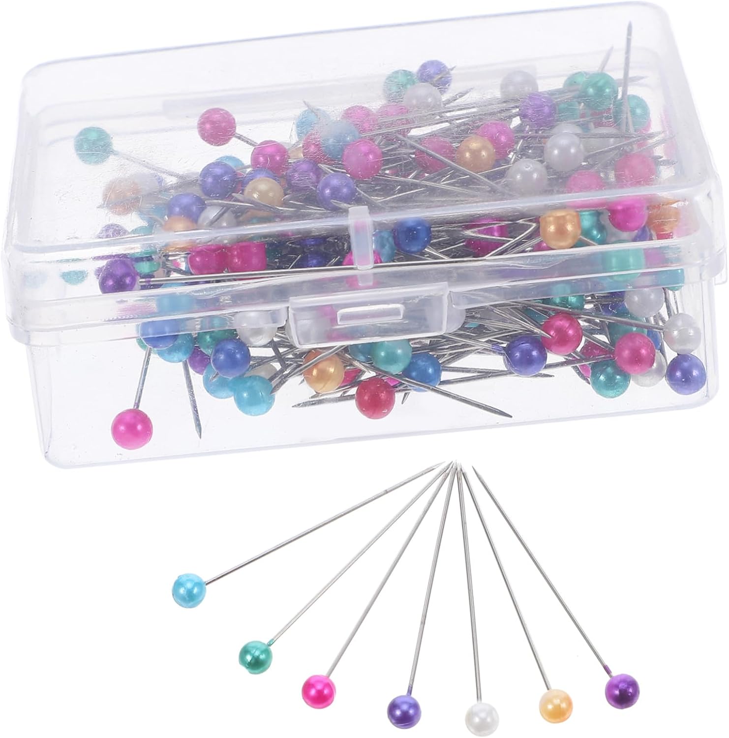Gatuida 3 Boxes Colorful Plastic Head Quilting Pins Stainless Steel Straight Sewing Tool for Dressmakers and Hand Sewing Ergonomic Pearlized Large Heads for Precise Fabric Positioning with