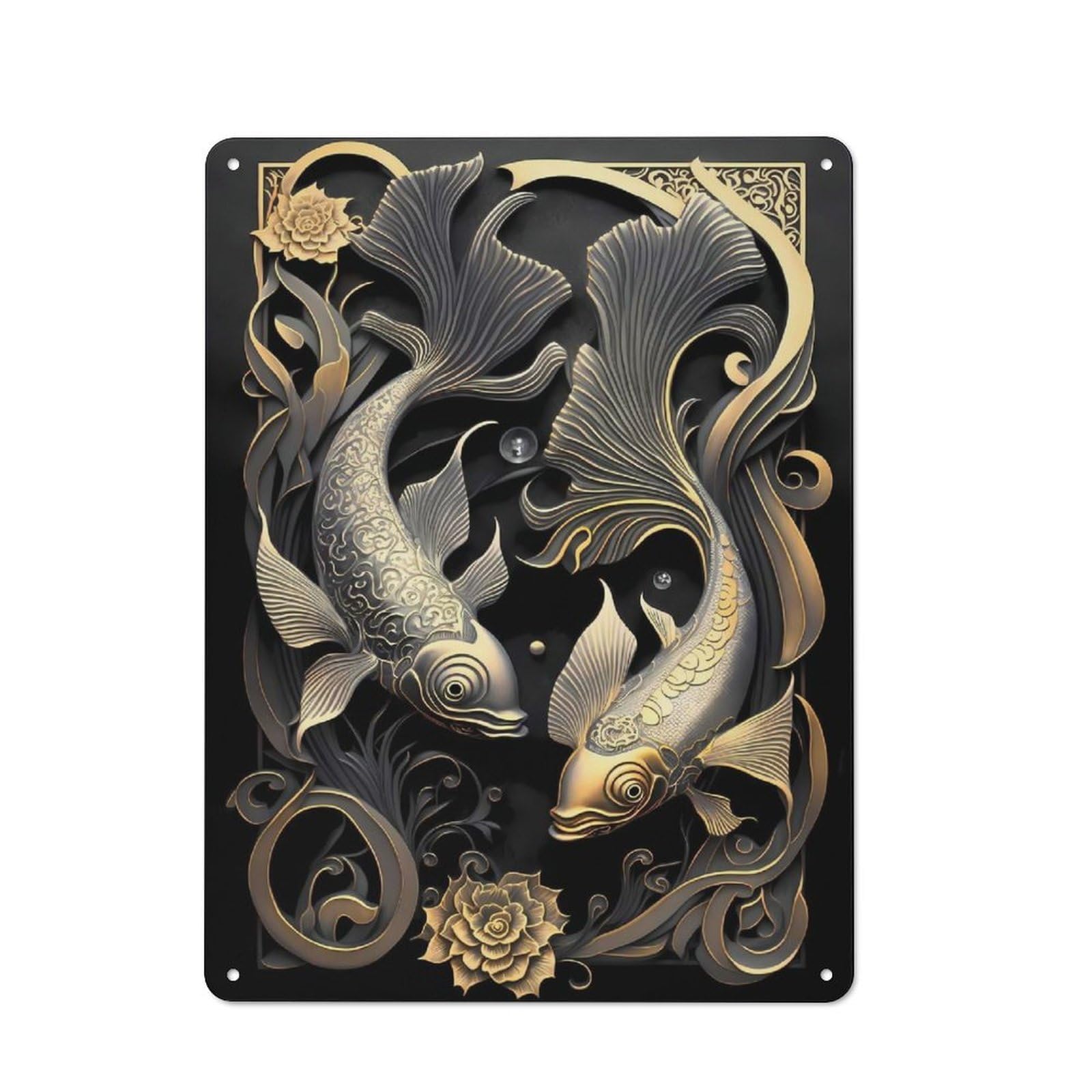 Junmoney Style-24 Dual Noble Koi Fish Rustic Metal Plaque 40X30cm For Café Or Restaurant, Wall Decor For People Reorganising Café And Restaurant