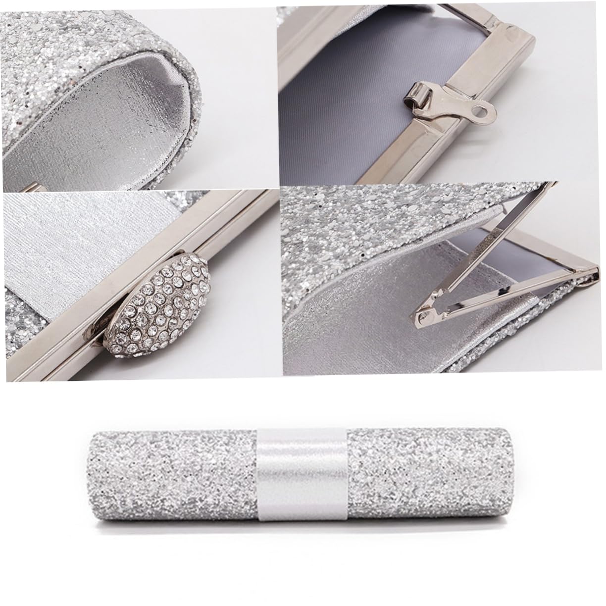 SHERCHPRY Embrague Cena Cadena De Cuero Sintético Moda Plata Brillo Boda Embrague Para Bolso Bolso Noche Noche 2 Piezas