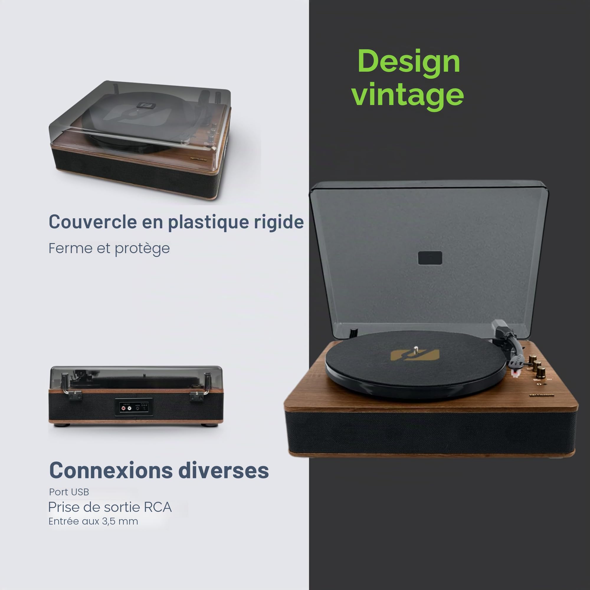 Platine Disque Stéréo 3 Vitesse 33/45/78t Avec Bluetooth - MT106BT