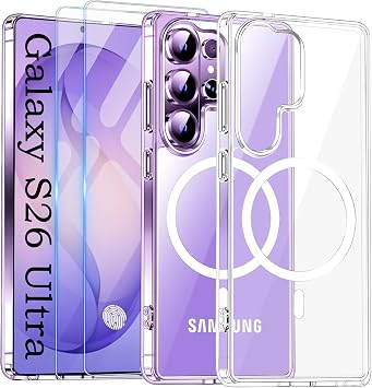 Official Samsung Galaxy S26 Ultra Clear Case with 2 Screen Protectors, MagSafe Camera Protection Anti-Yellowing Slim Luxury Phone Case for Galaxy S26 Ultra, Clear