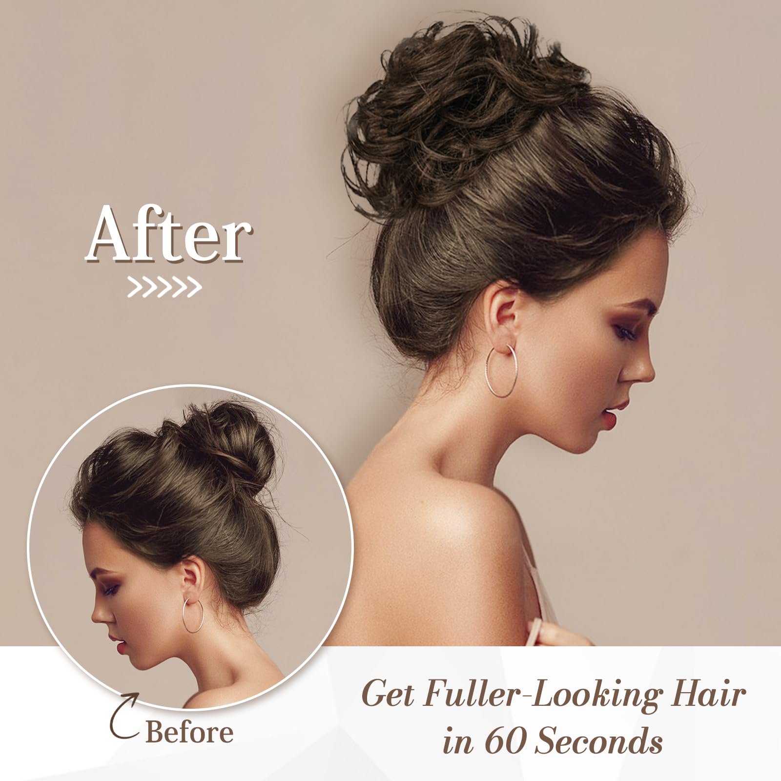RUWISS Chignon Cheveux Humain, Faux Chignon Bouclés Ondulés Postiche Chignon Chouchou Cheveux Naturel pour Femme, 32g Blond Doré