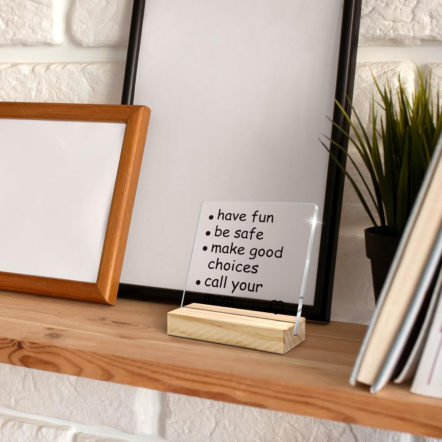 Call Your Mom Desk Decor, Funny Acrylic Sign, Dorm Room Essentials, Inspirational Acrylic Plaque Sign with Wood Stand for Guys Girls College Dorm Room Decor, Son Daughter Graduation Gift image 2