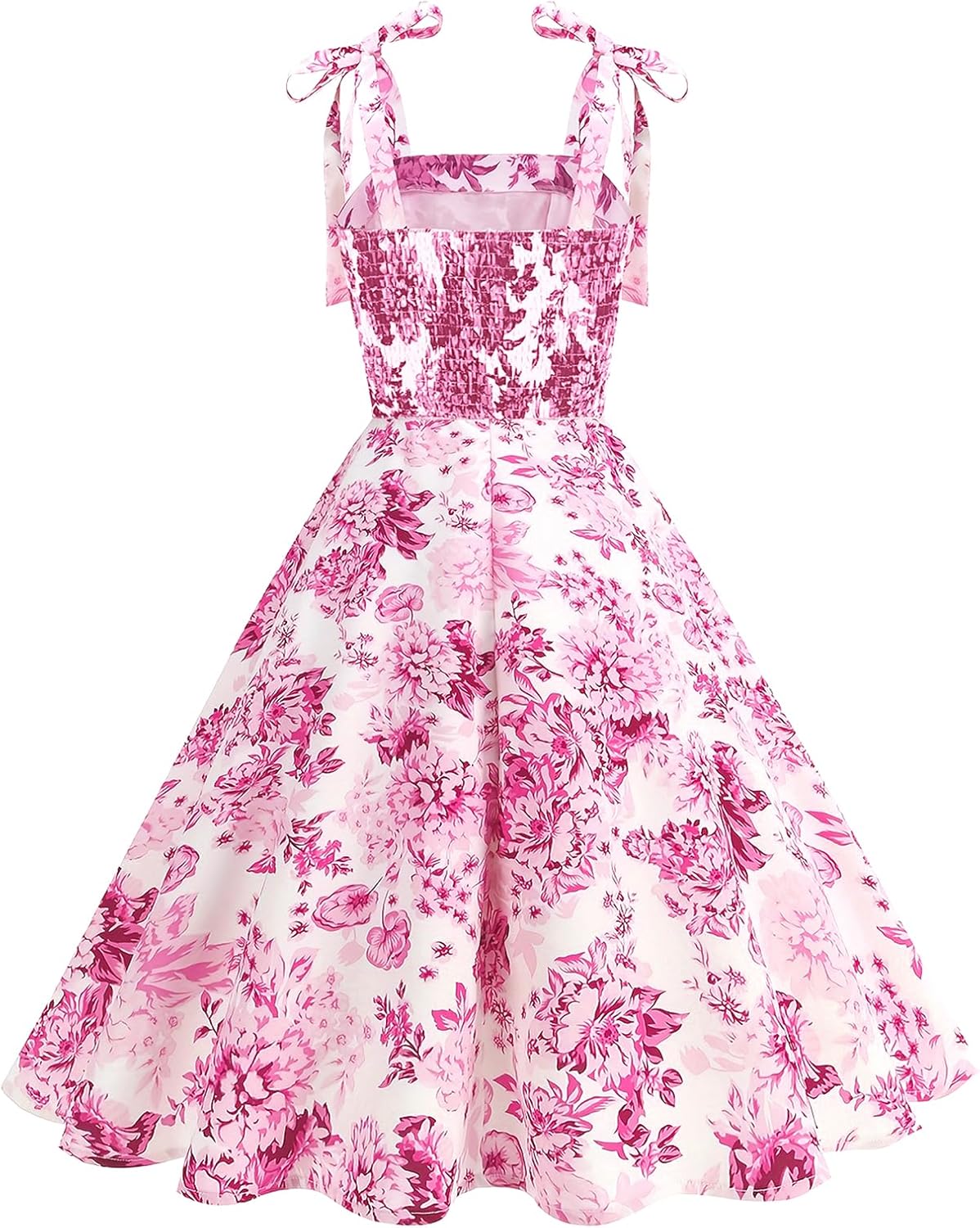 50s Dresses for Women 1950s Vintage Floral Cocktail Swing Dress Retro Tie Straps Backless Rockabilly Prom Tea Party Dresses - Image 4