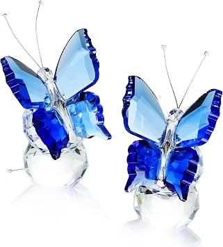 kanpura 2 Pack Crystal Butterfly Figurines,Crystals Blue Butterflies Collectibles,Glass Animal Figurines for Home Decor, for Women