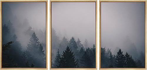 SIGNWIN 3 piezas de lienzo enmarcado para pared, decoración del bosque del cuarto del bebé, montañas nieblas, impresiones en lienzo para decoración SIGNWIN 3 piezas de lienzo enmarcado para pared, decoración del bosque del cuarto del bebé, montañas nieblas, impresiones en lienzo para decoración