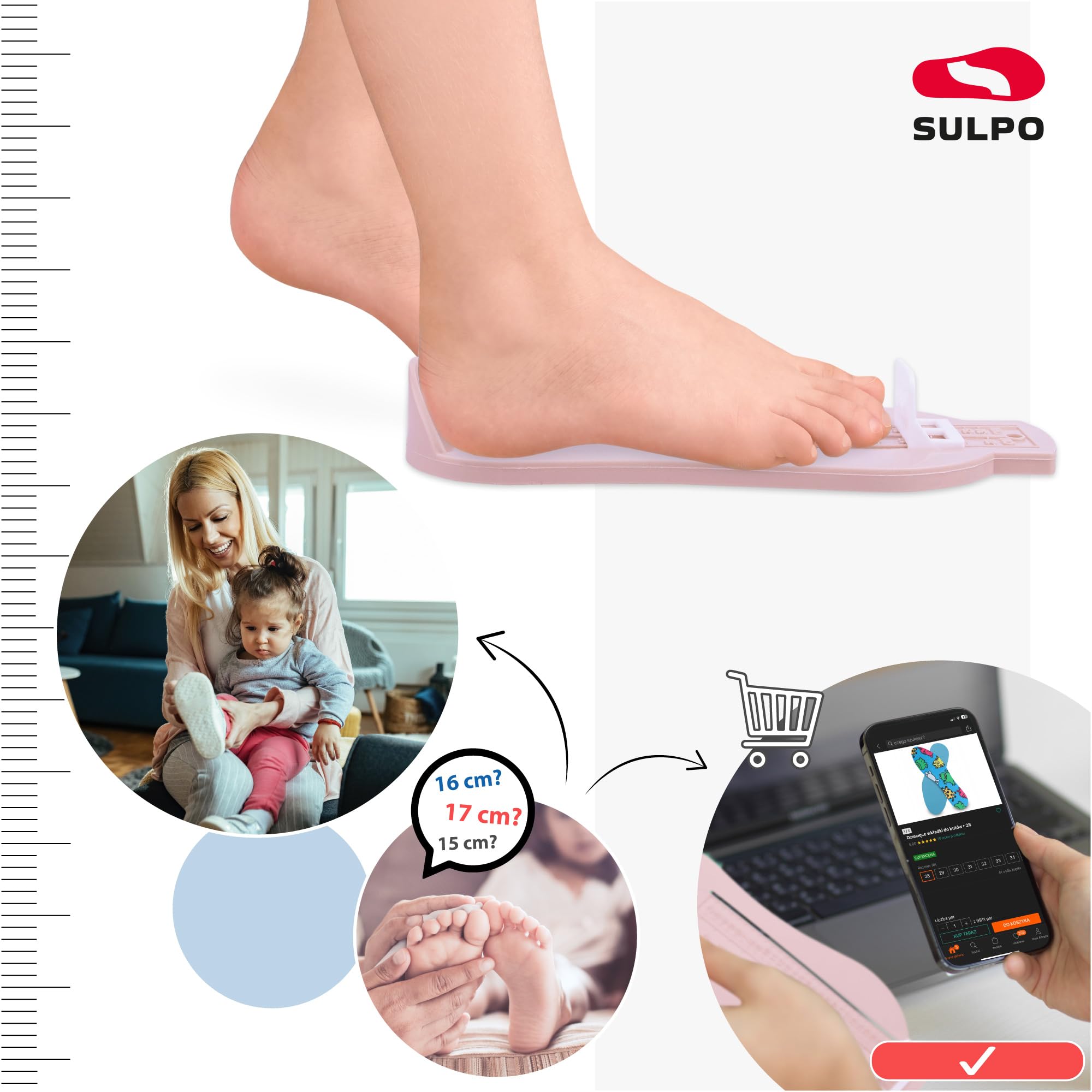 SULPO Jauge de pied pour enfant - Mesure des chaussures de 6 cm à 20 cm - Mesure de Pied pour Chaussures - Règle de mesure - Couleur menthe