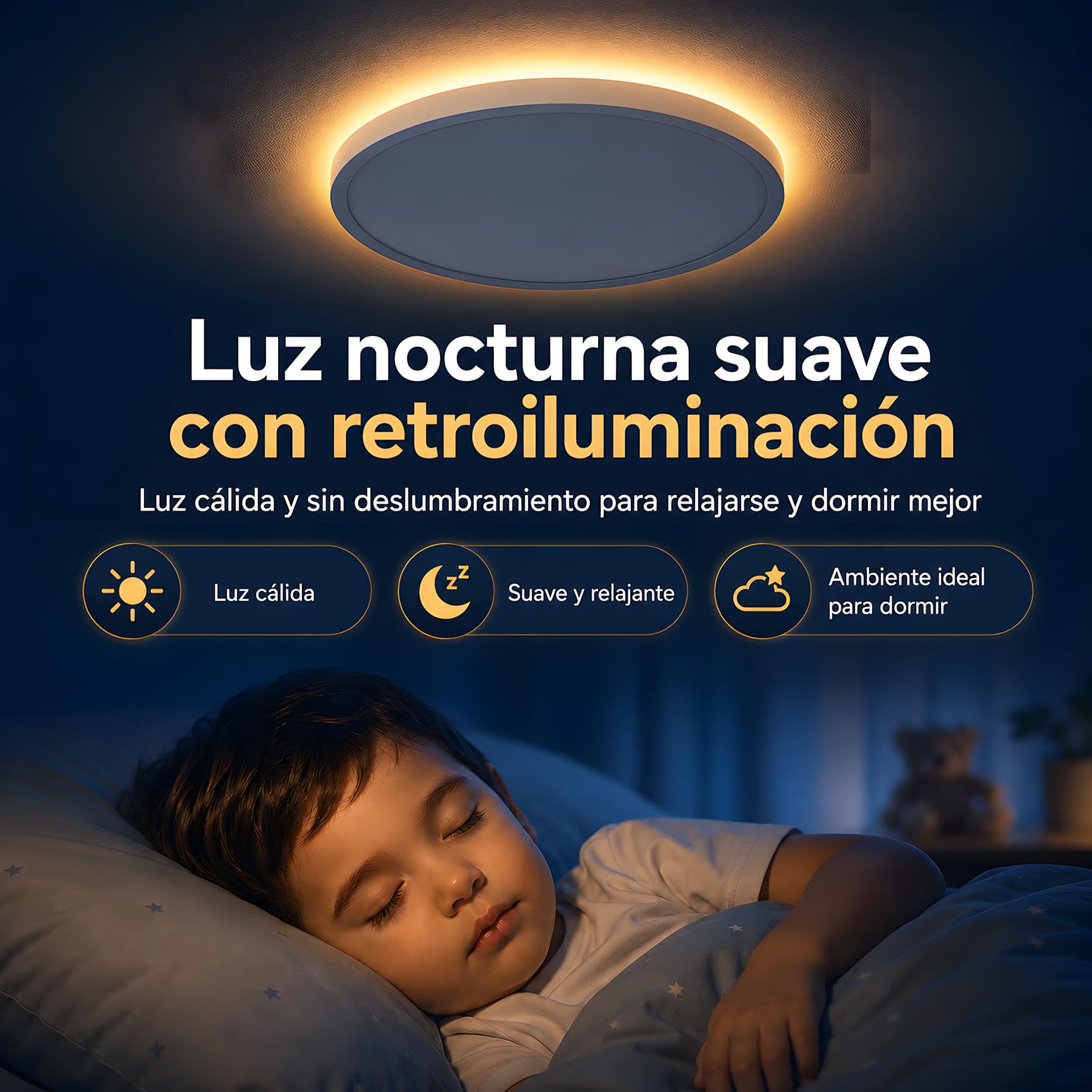 MoonYard Lámpara de techo LED, redonda, plana, Ø50cm, 50W, 5400lm regulable con mando a distancia para dormitorio, habitación infantil y salón