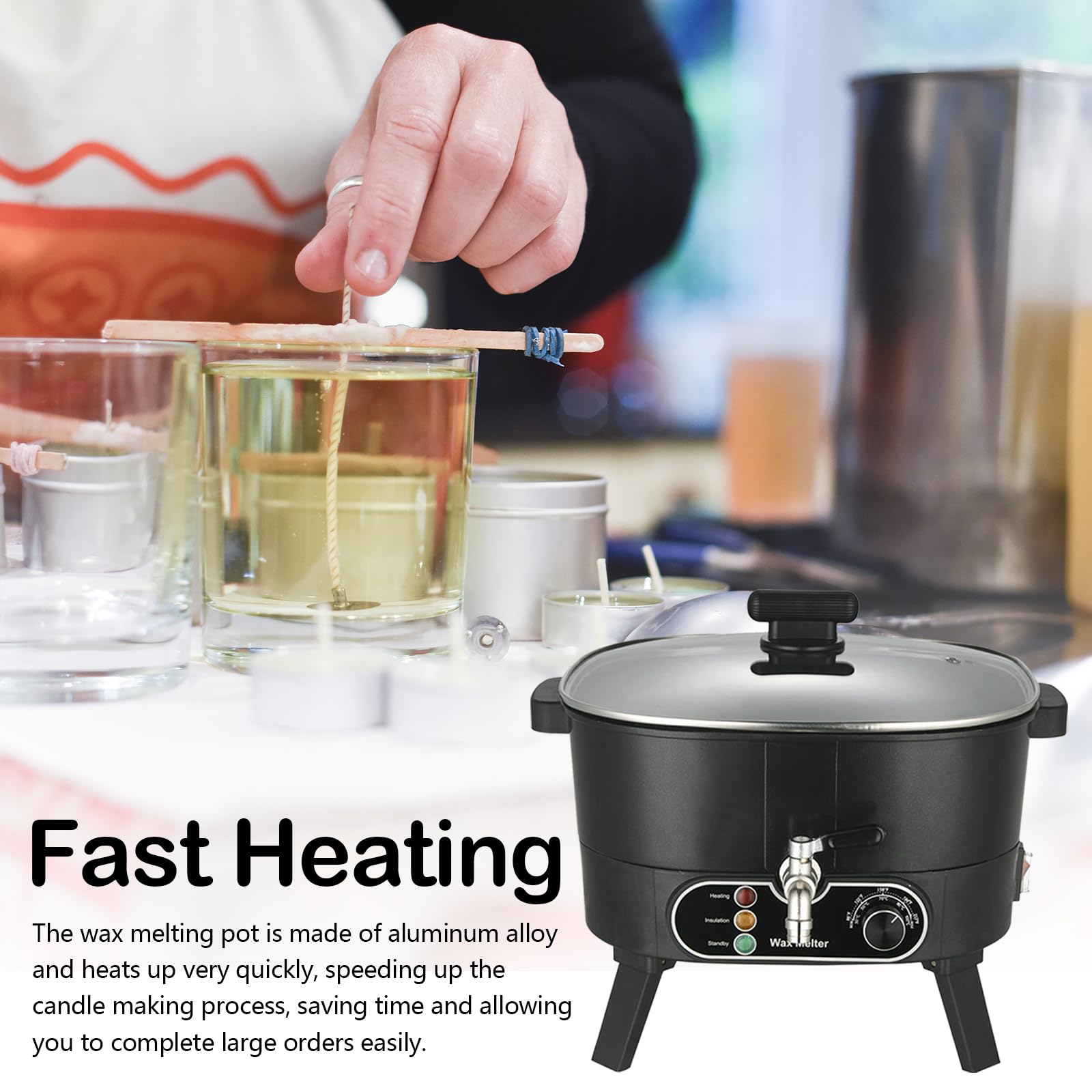 Aisny Fundidor de Cera de 6L, Crisol con Pico Vertedor Olla Grande y Controlador de Temperatura Crisol de Cera para Velas de 750W 220V Máquina para Fabricar Velas Personalizadas