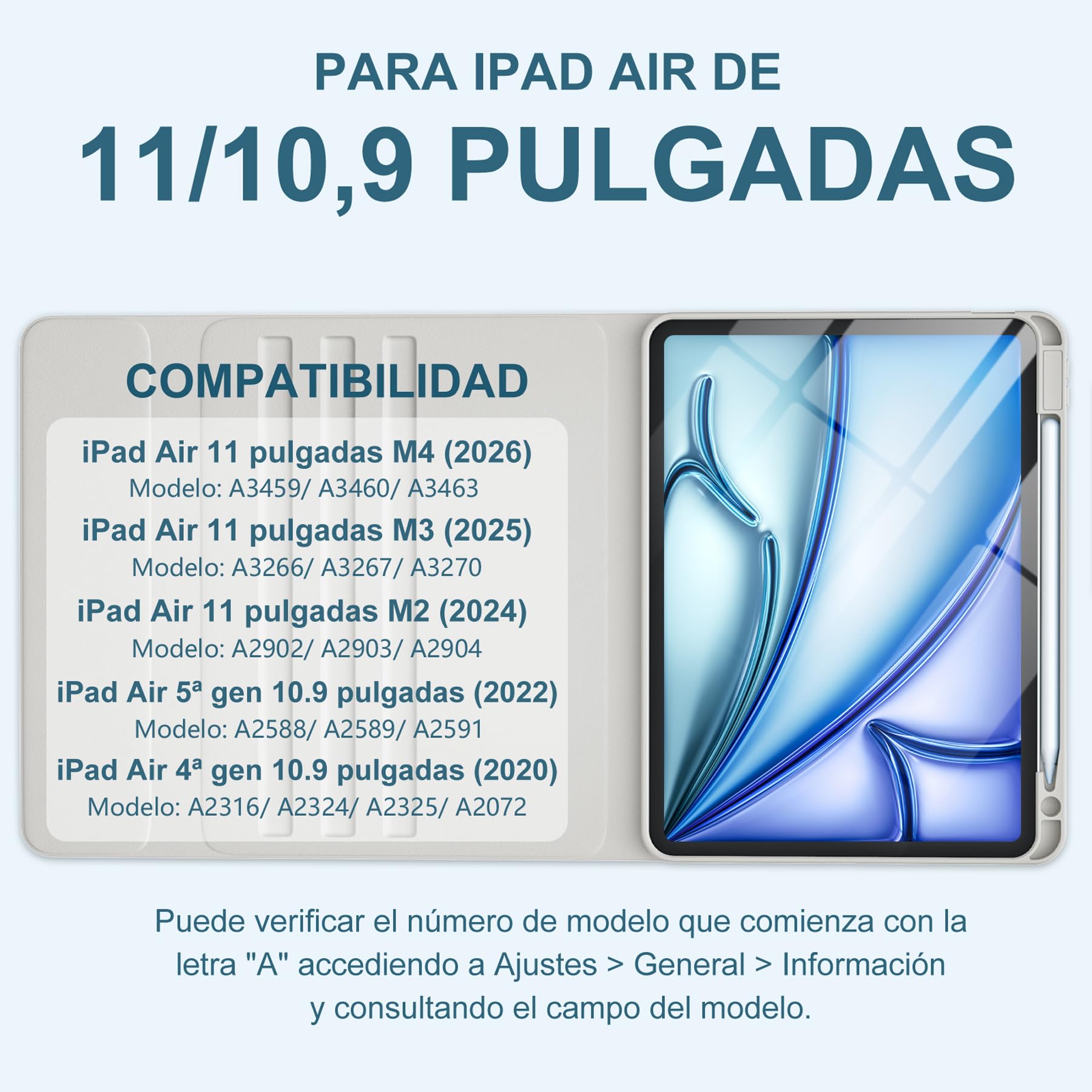 Vobafe Funda Teclado para iPad Air 11 Pulgadas M4 M3 M2 (2026/2025/2024), Teclado para iPad Air 5 4 Generación 2022/2020, QWERTY Español Ñ, Retroiluminación Magnético Bluetooth Keyboard, GrisClaro