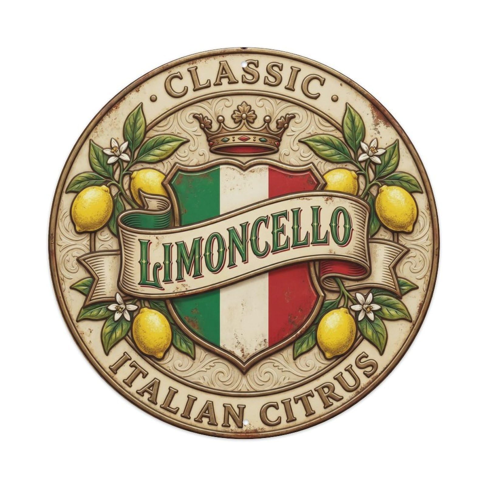 Classic Italian Limoncello Metal Tin Sign Plaque Wall Decor for Cafe, Club Bar, Office, Home Garden Round Metal Poster 8x8Inch
