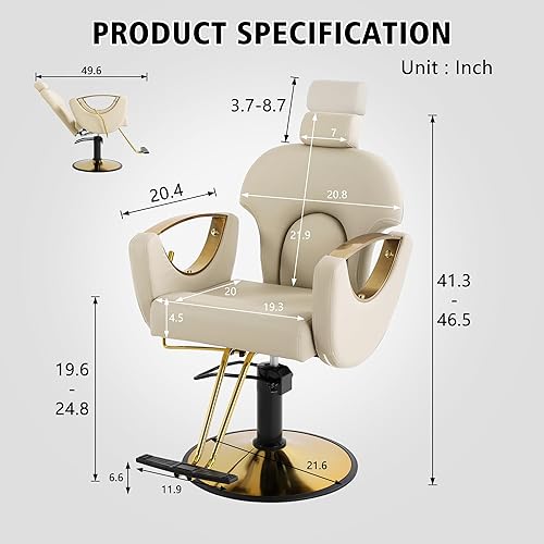 Vista 34 de KIGOTY Silla de peluquería reclinable, silla de peluquería reclinable, sillas de peluquería de altura ajustable para estilista, silla de peluquería