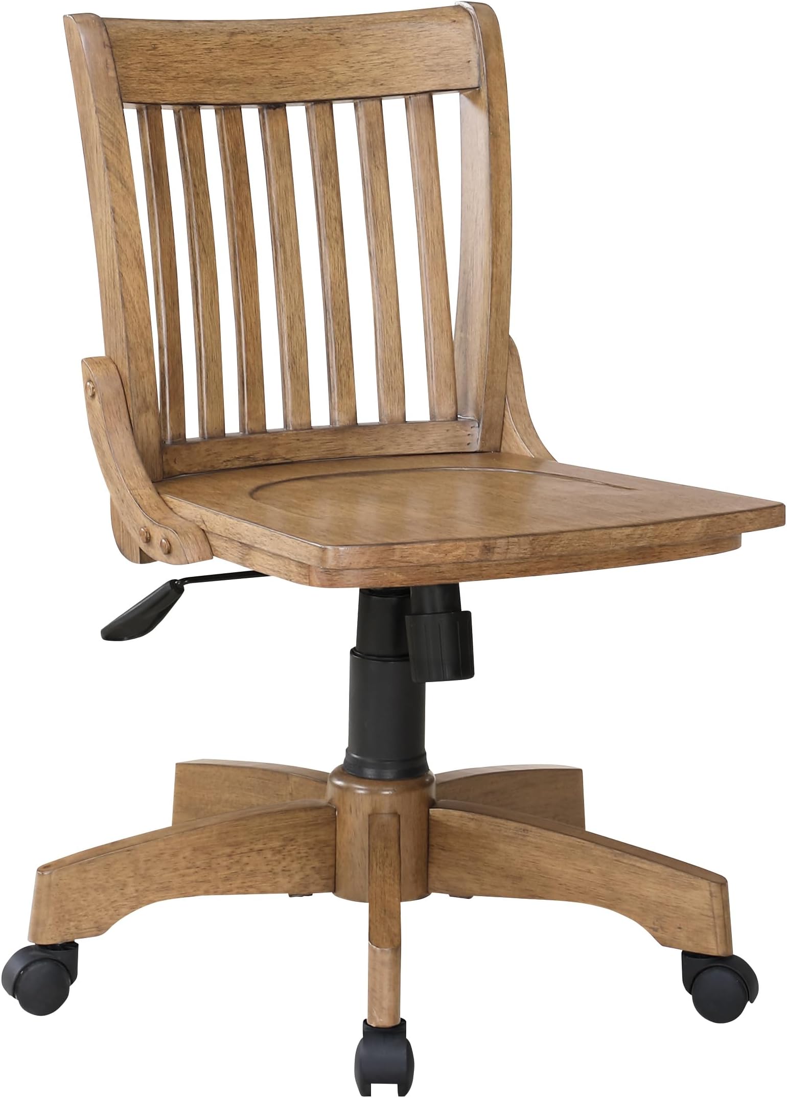 OSP Home Furnishings Deluxe Armless Wood Banker's Desk Chair with Adjustable Height, Locking Tilt, and Heavy Duty Base, Fruitwood