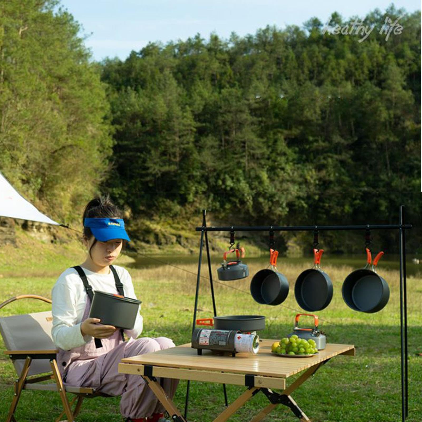 Ensemble de cuisine de camping – Ustensiles de camping portables et légers | Casseroles de camping antiadhésives, ensemble compact de cuisine de randonnée, équipement de cuisine de voyage, matériau de