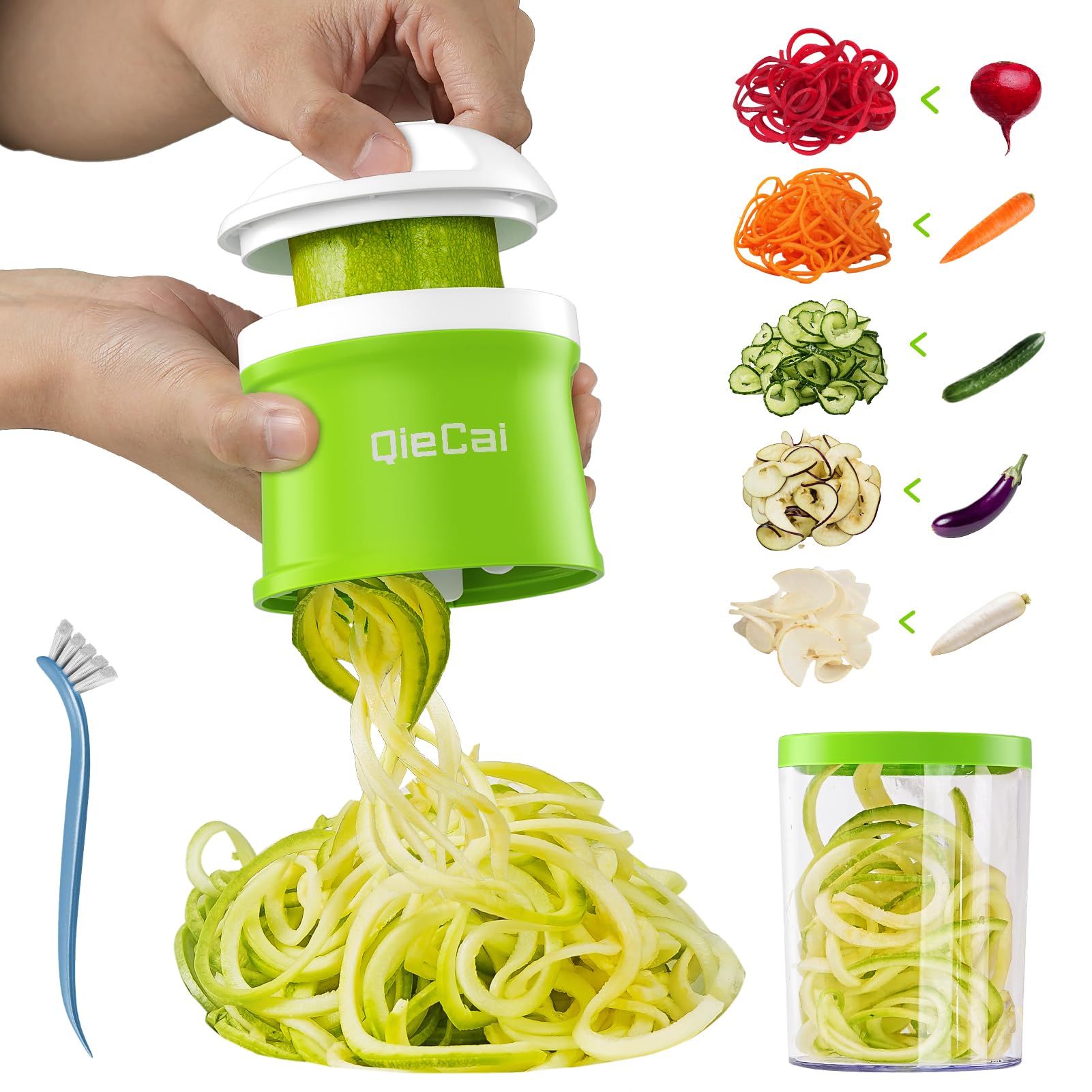 Spiral Cutter Vegetable with Container 4 in 1 Zucchini Spiral Cutter Vegetable Cutter Spaghetti Vegetable Slicer for Vegetable Spaghetti, Courgettes, Carrots, Onions, Carrots, Potatoes