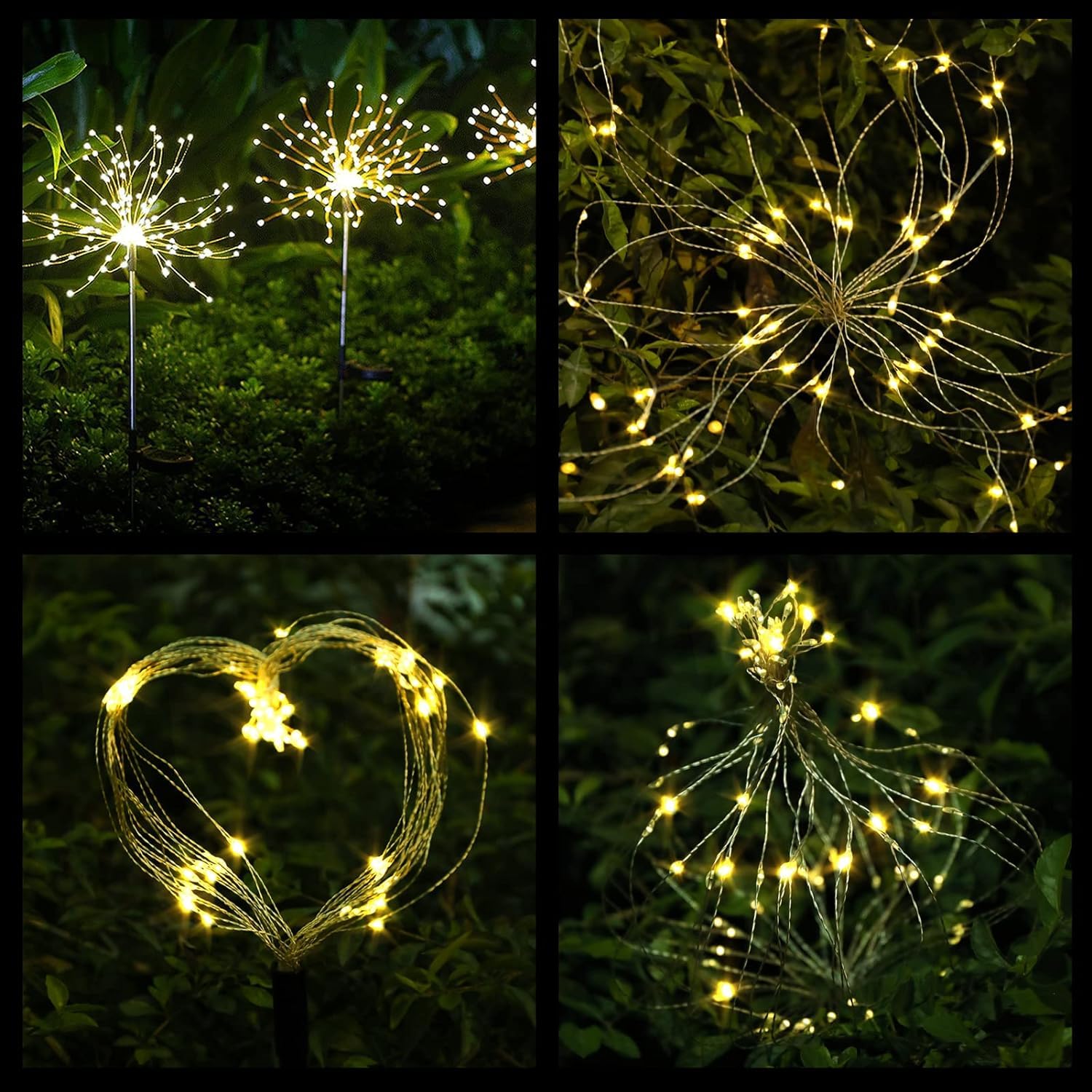 FOOING 4 Pcs Solar Garden Lights Solar Firework Lights Outdoor 480 LED Solar Powered String Light Waterproof 2 Modes Twinkling Nightlights for Garden, Wedding, Party, Patio (Warm White)