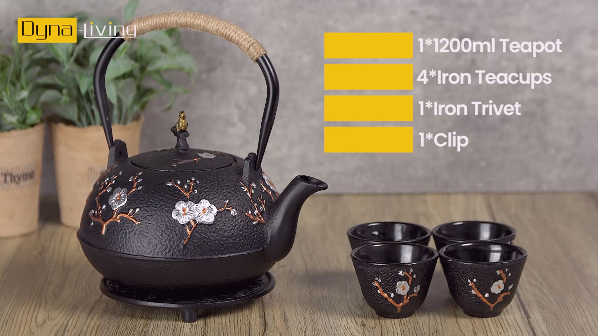 Gusseisen-Teekanne Im Japanischen Stil – 1,2 L Mit Teesieb, 4 Tassen, Untersetzer & Deckelhalter, Für Herdplatte