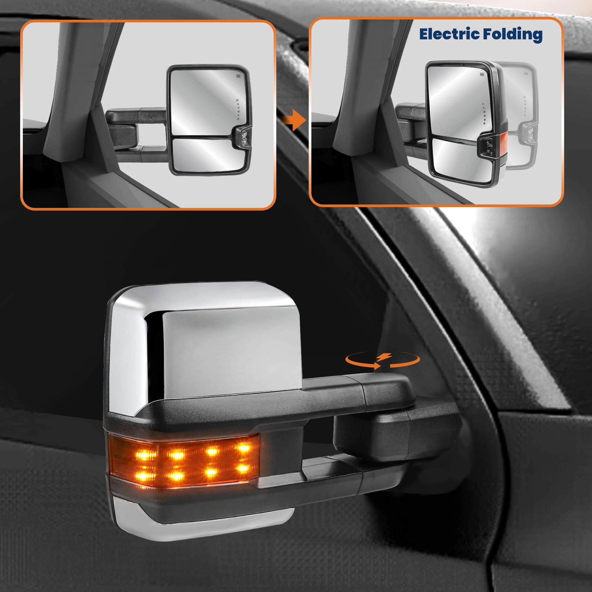 Power Heated Tow Mirrors Chrome For 07-13 GMC Sierra 1500 W - Foto 7