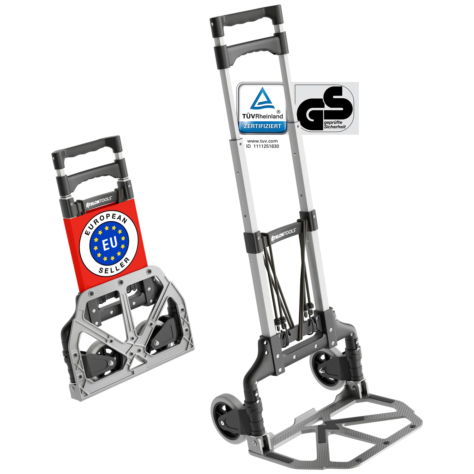 ATHLON TOOLS Aluminium Folding Trolley TÜV GS Certified | 70 kg Max Load | Hand Trolley with Wheels with Soft Treads | Load Area with Non-Slip Pads
