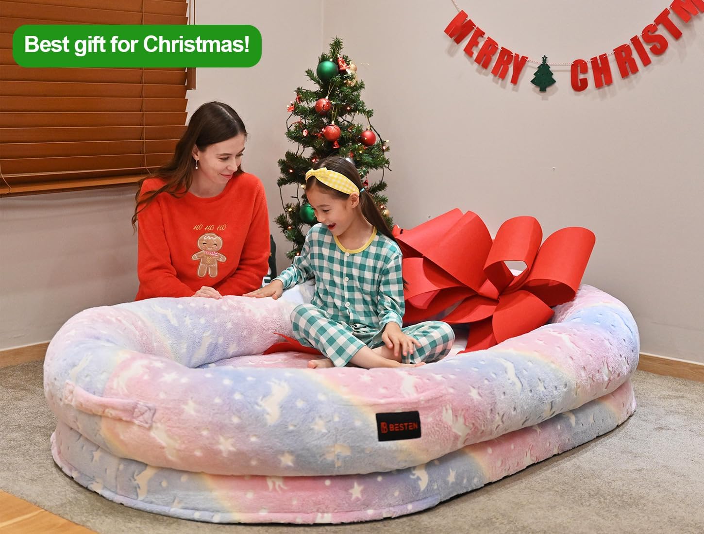 review BESTEN Glow-in-The-dark Bed for Dog Human Adult with Blanket. Removable Faux Fur Cover Orthopedic Foam Cushion (Large, Star)