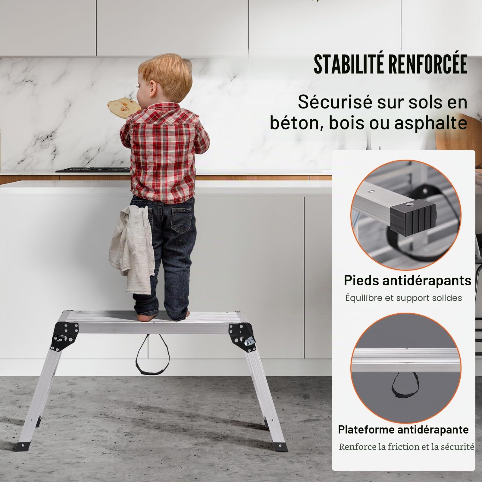 VEVOR Plateforme de Travail 150 kg Établi Pliant 76x30x50,8 cm Marchepied en Aluminium Pieds Antidérapants Table de Travail Bricolage de Cloisons Sèches pour Lavage de Véhicules Peinture Décoration