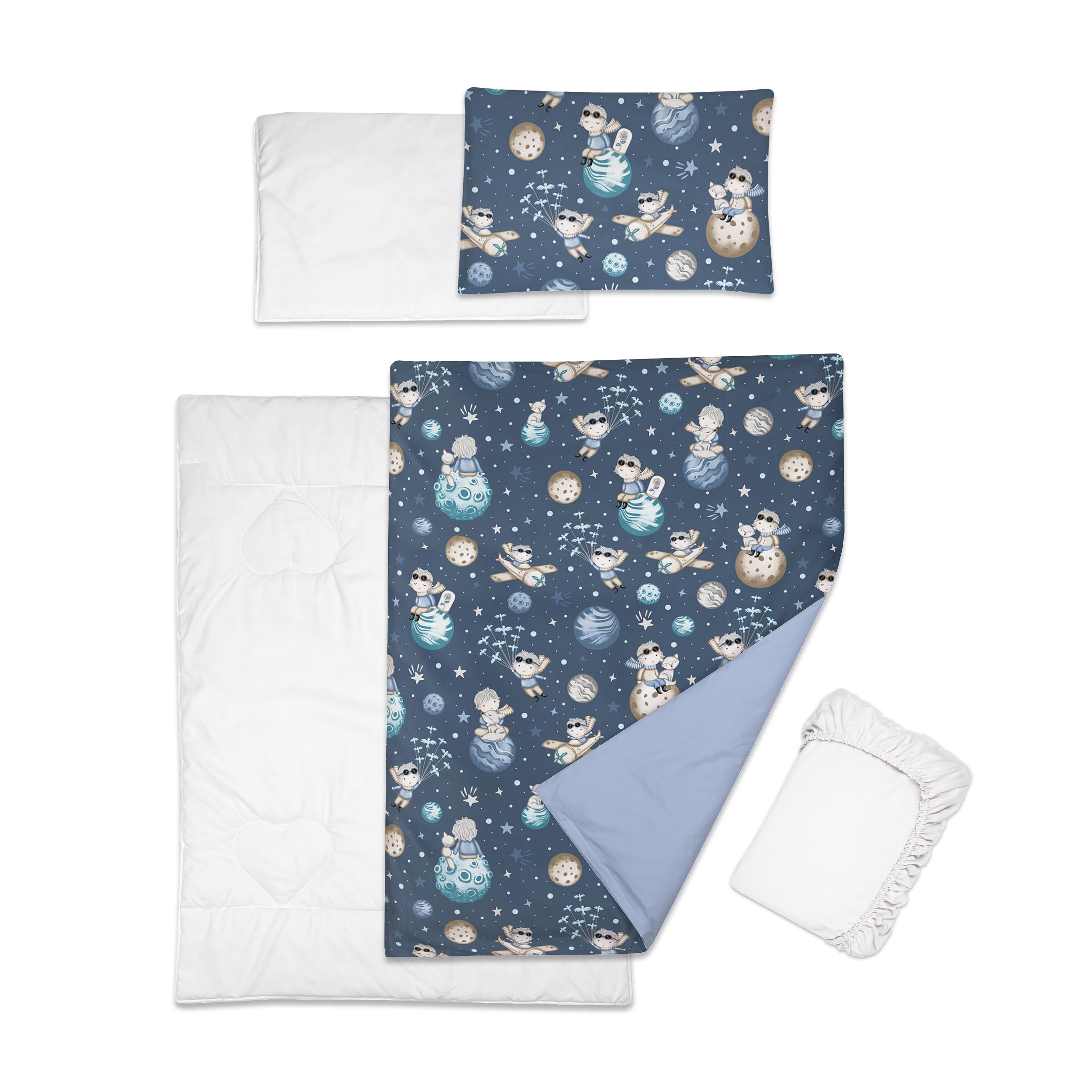 Almohada de edredón de 5 piezas con fundas y sábana de jersey para cuna de 120 x 60 cm (principito)
