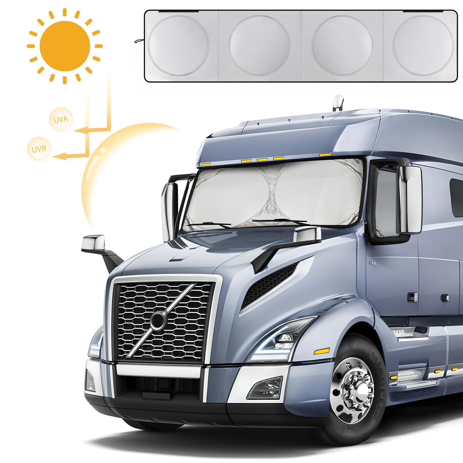 Pare Soleil pour Pare-Brise Avant de Voiture Compatible avec Freightliner Camion, Pare-Soleil intérieur Pliable, Isolation Thermique et Protection UV, Compatible avec Volvo Gros Camion